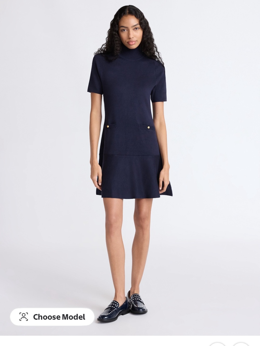 Mock Neck Short Sleeve Mini Dress in Navy